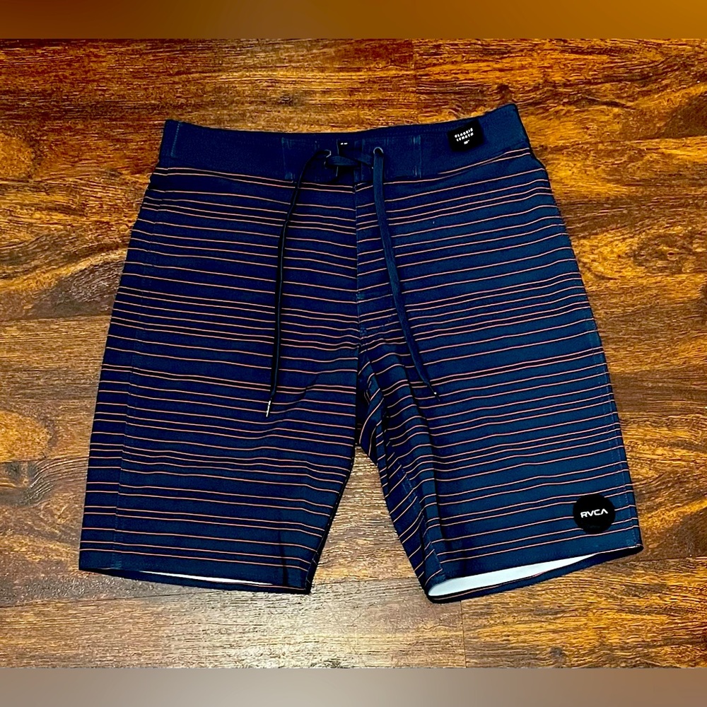 RVCA Industry Boardshorts – Size 29 – Navy with Red Stripes